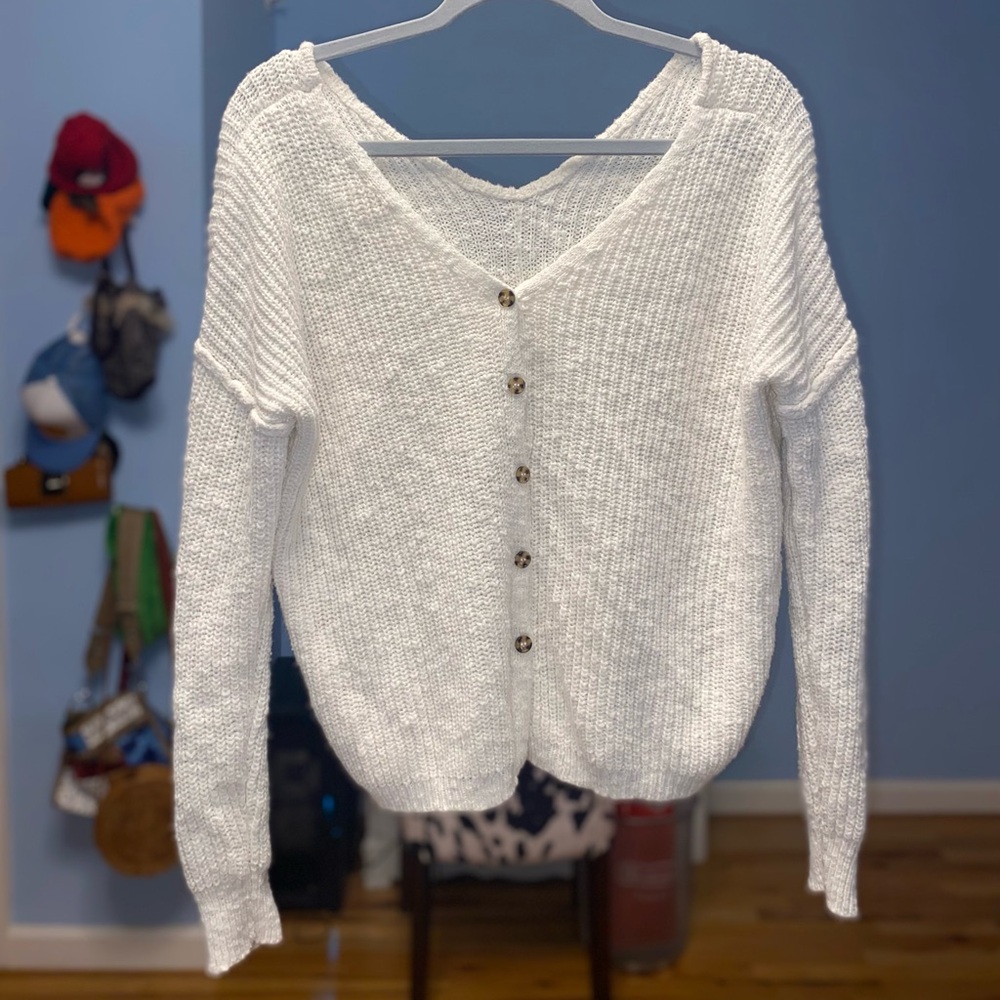 White button up sweater